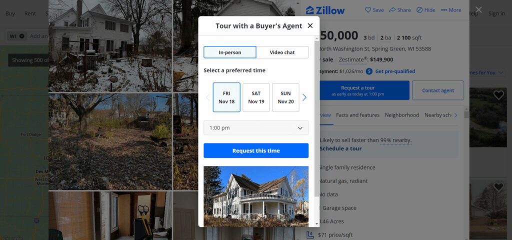Property tour booking in Zillow