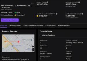 Screenshot showing AI Property valuation tool interface