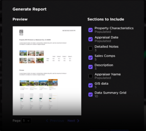 Picture showing the possibility of generating reports in AI property valuation tool