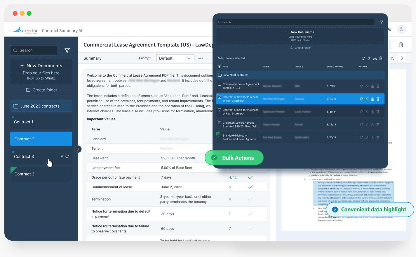 interface of ai lease abstraction tool for ai property management