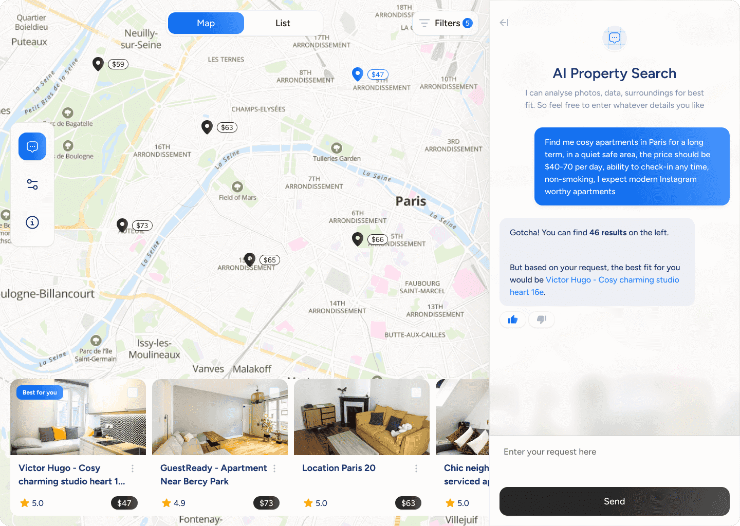 Example of AI Chatbot for Property Search by Ascendix 