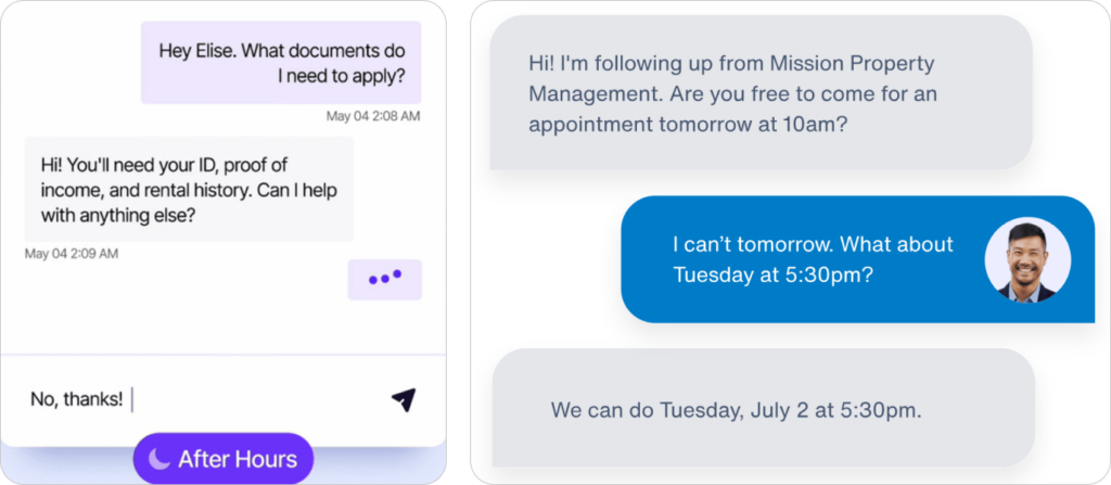 Elise AI and Appfolio 24/7 AI chatbots 