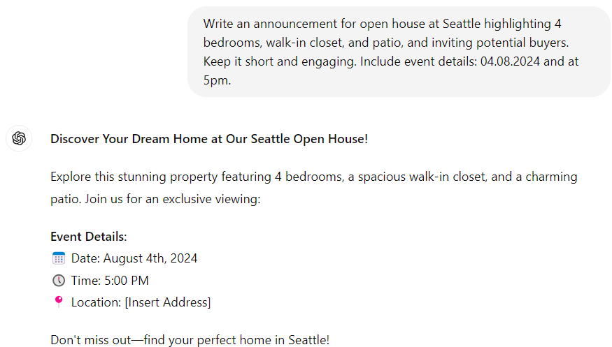 ChatGPT for Real Estate | Creating Open House Announcements