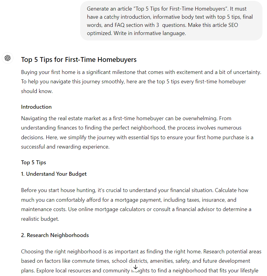 ChatGPT for Real Estate | Generating Blog Content