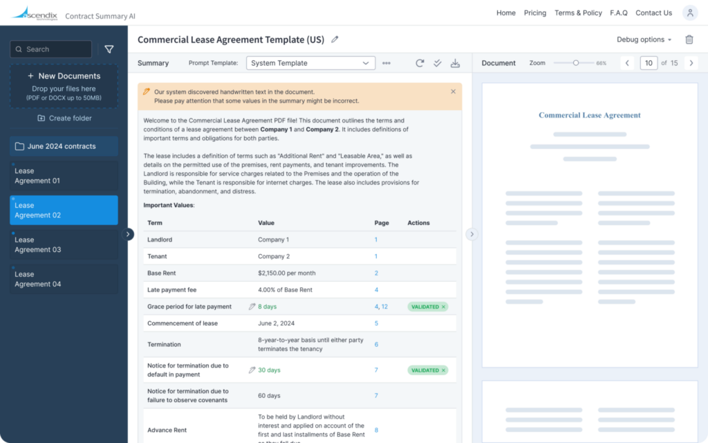 AI tool for commercial lease agreements abstraction