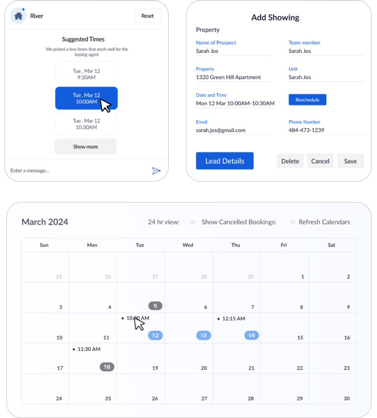 Tour Scheduling Done by LetHub AI Leasing Assistant 